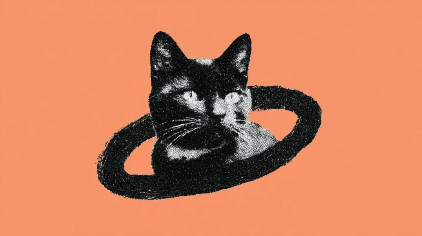 Black cat on orange background