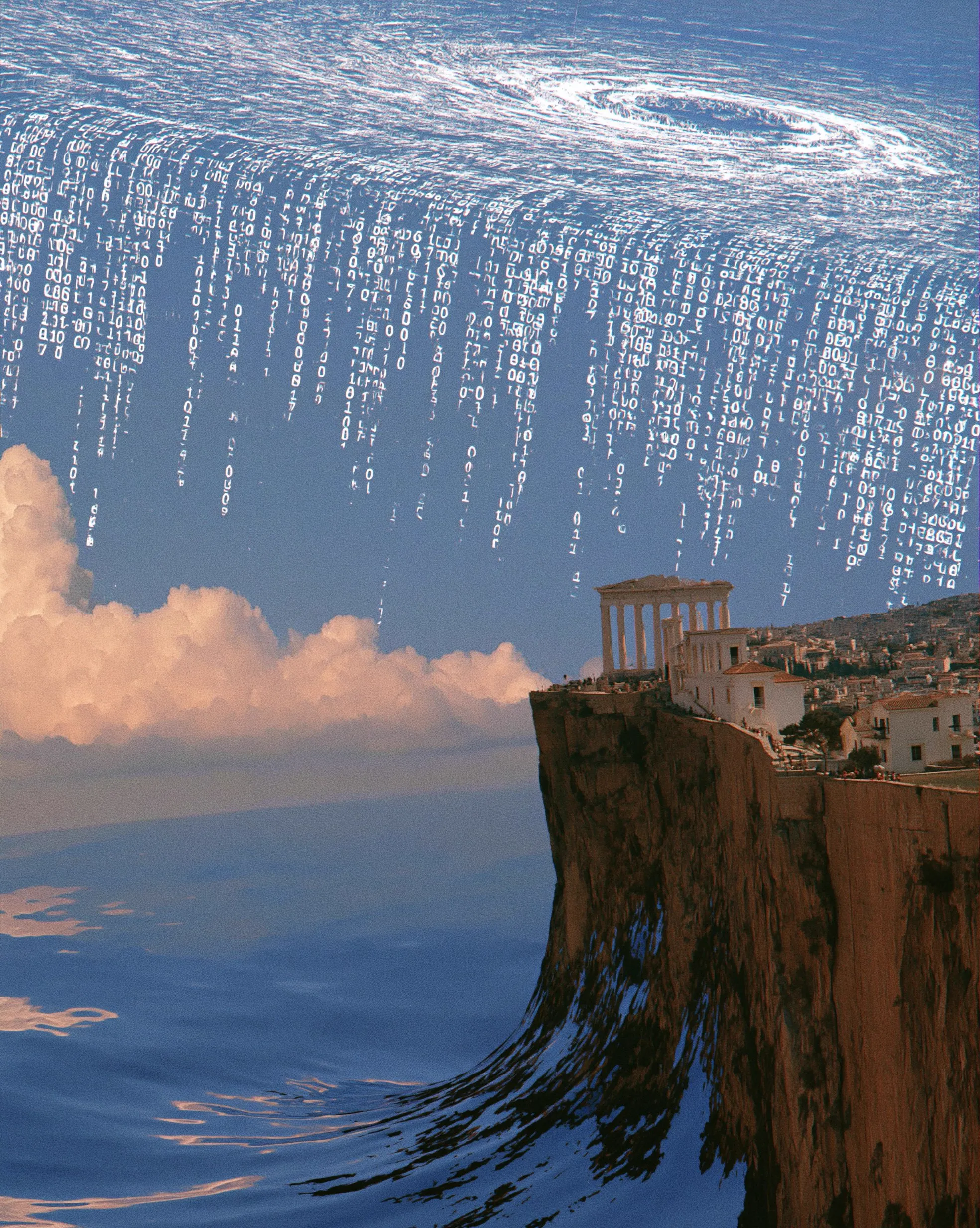 Ascii black hole behind greek ruins