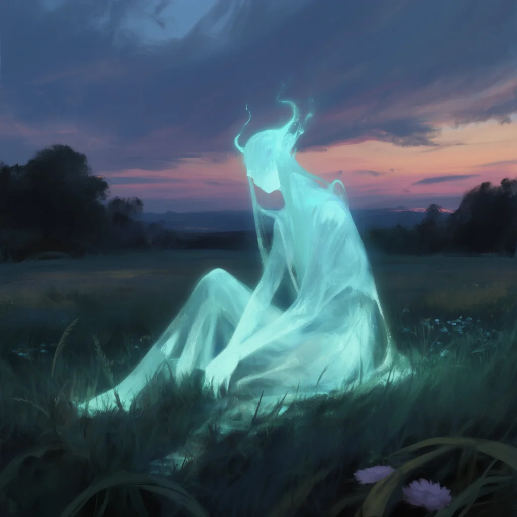 Glowing entity sitting in a field